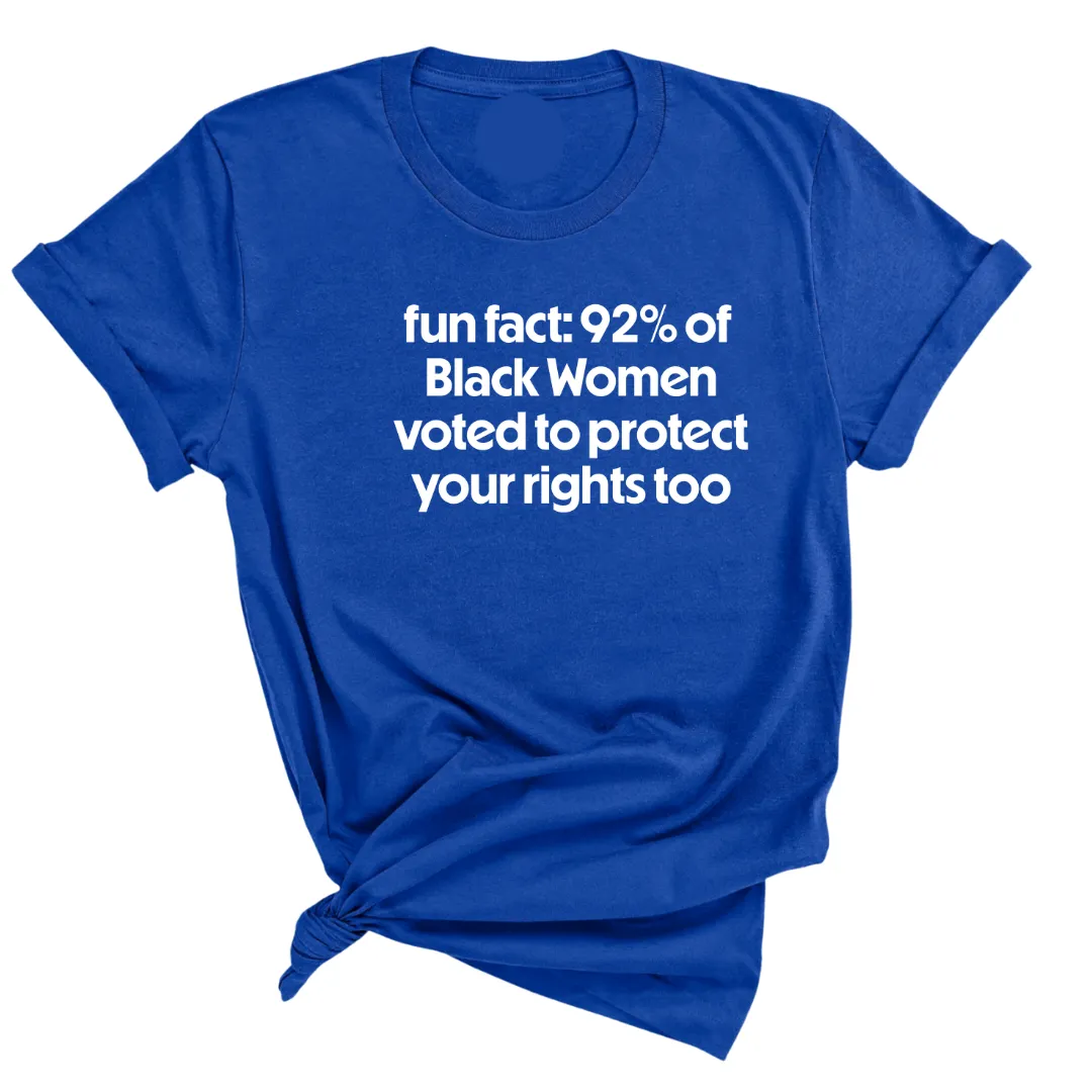 Fun Fact 92 Percent of Black Women Voted to Protect Your Rights Too Unisex Tee