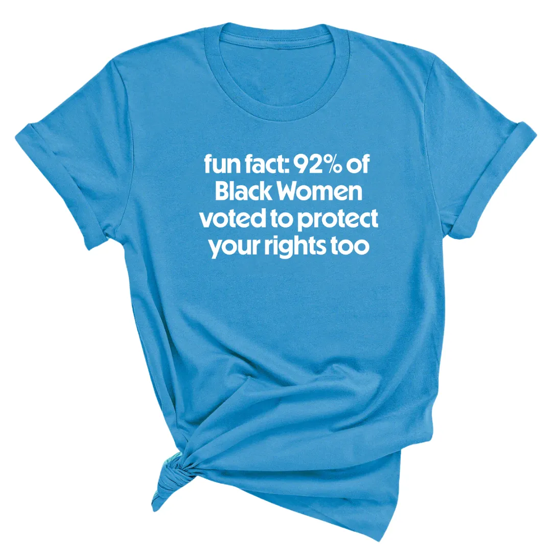 Fun Fact 92 Percent of Black Women Voted to Protect Your Rights Too Unisex Tee