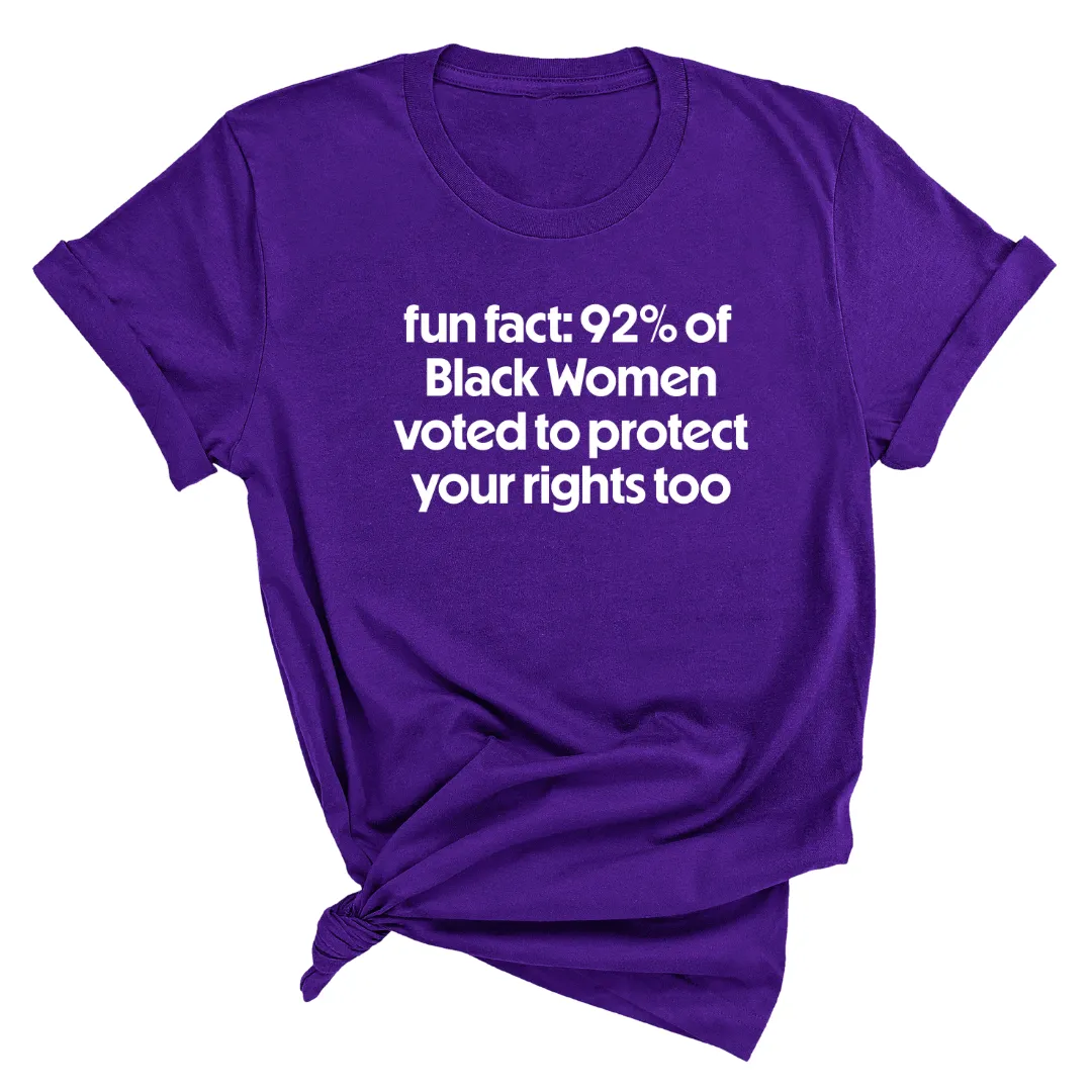 Fun Fact 92 Percent of Black Women Voted to Protect Your Rights Too Unisex Tee