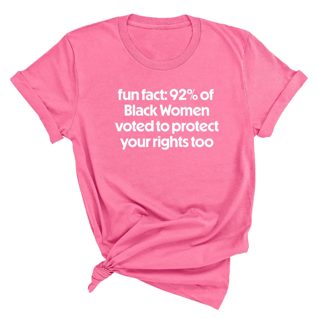 Fun Fact 92 Percent of Black Women Voted to Protect Your Rights Too Unisex Tee