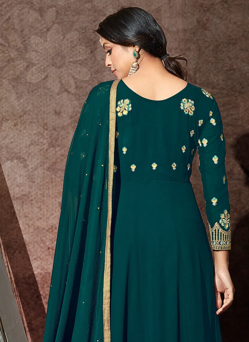 Green Embroidered Anarkali Suit