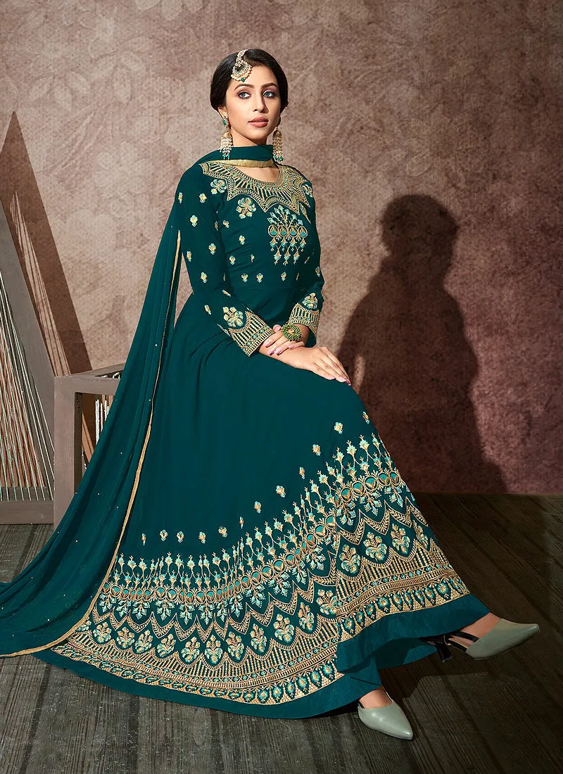 Green Embroidered Anarkali Suit