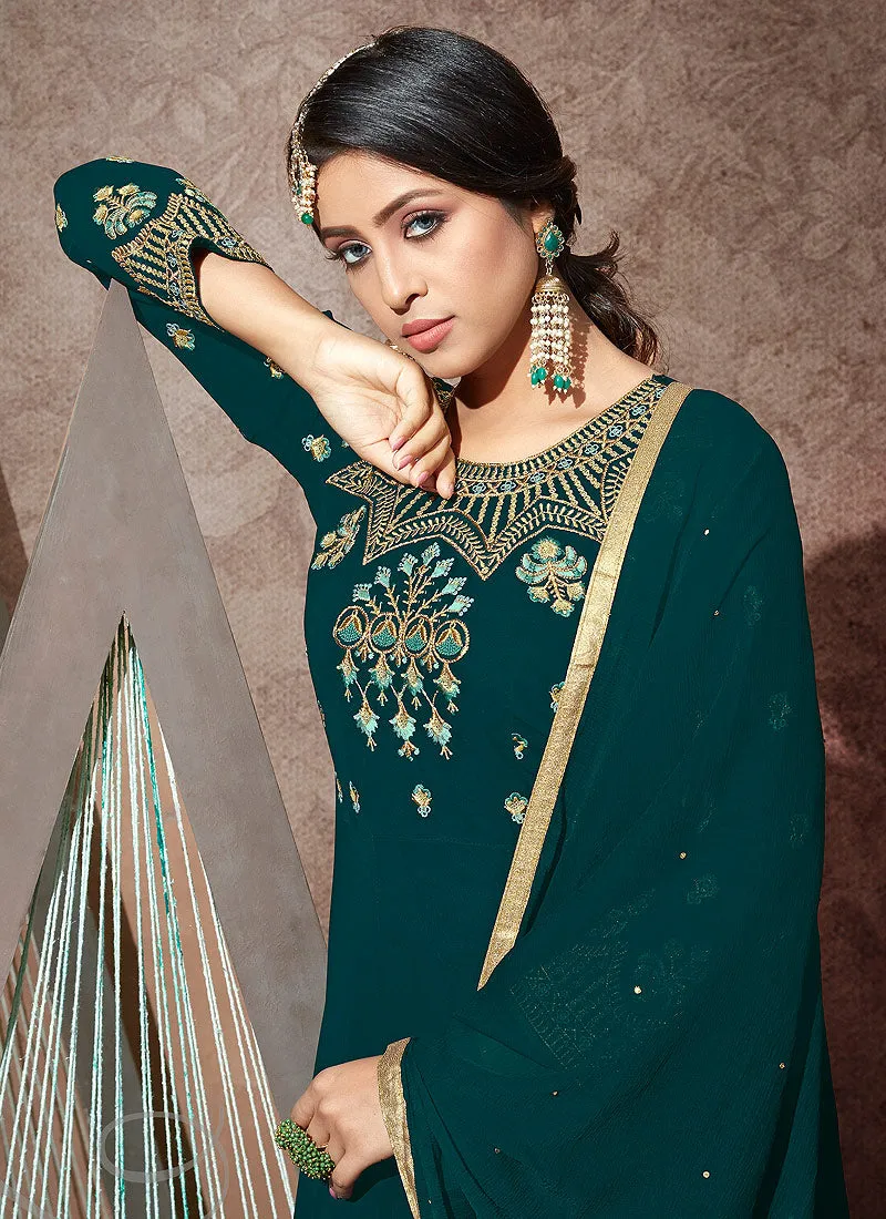 Green Embroidered Anarkali Suit