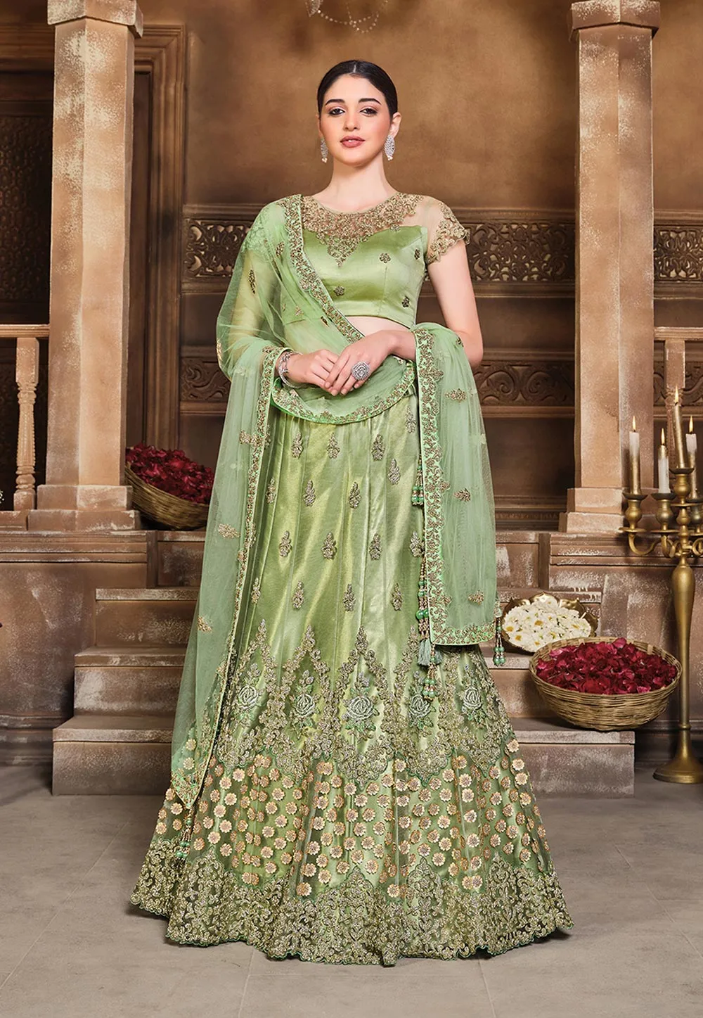 Green Embroidered Lehenga Choli