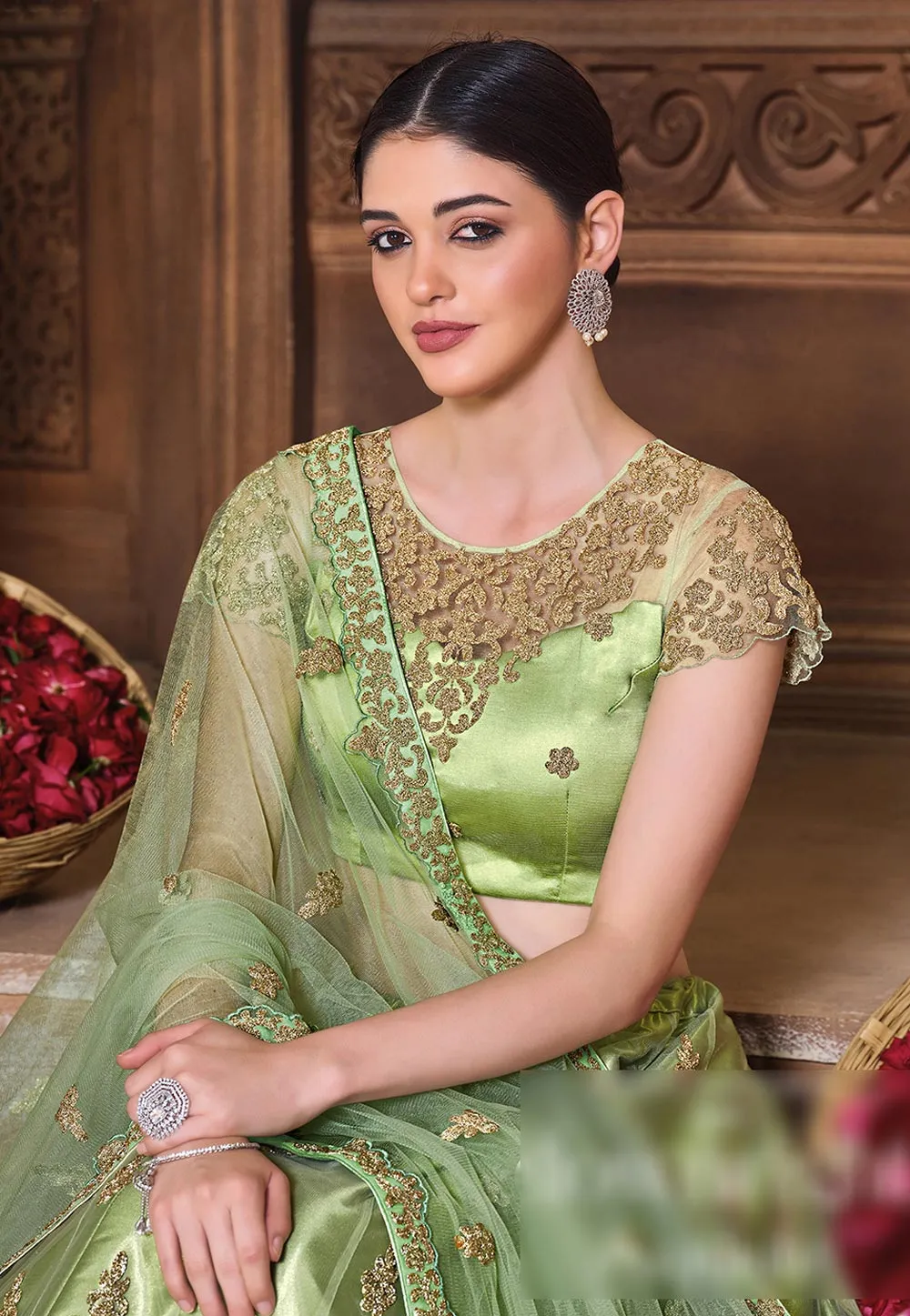 Green Embroidered Lehenga Choli