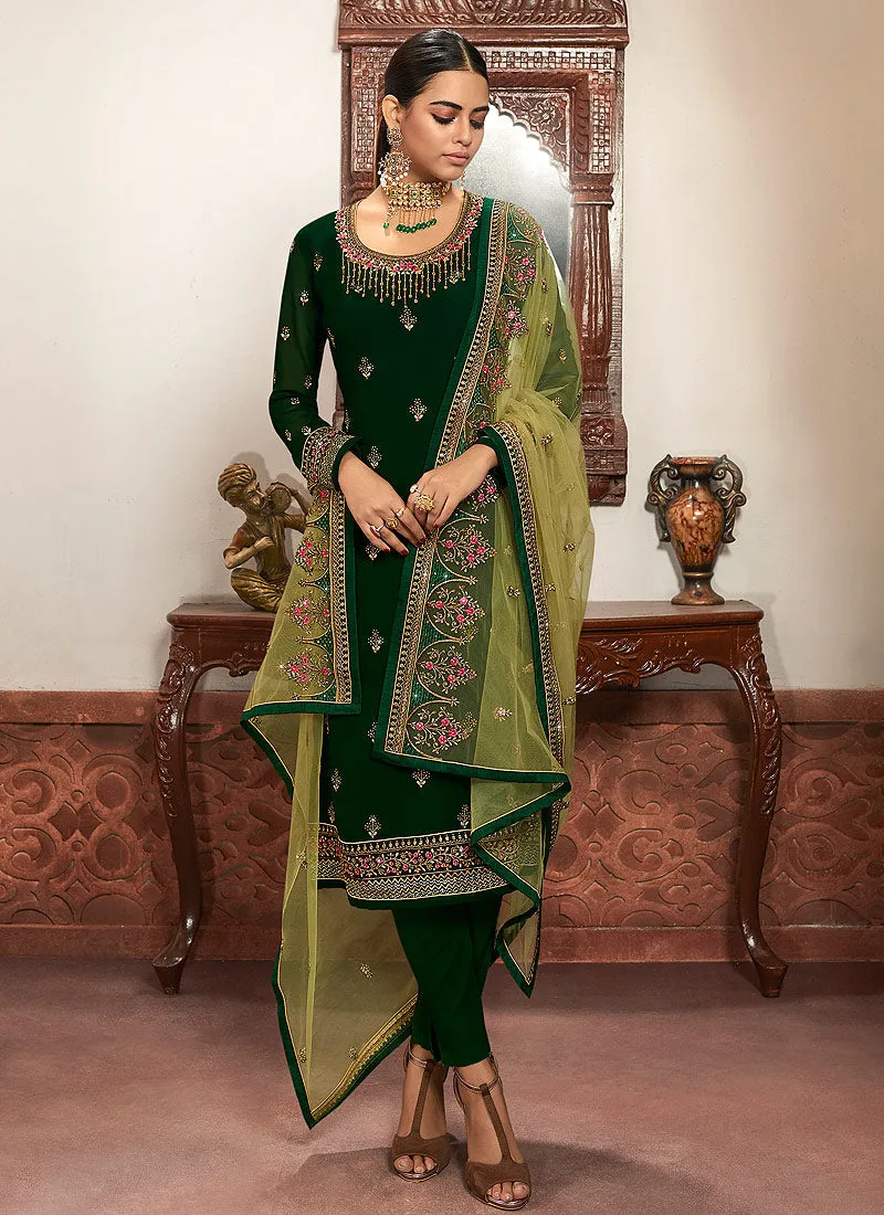 Green Multi Embroidered Lehenga/Pant Suit