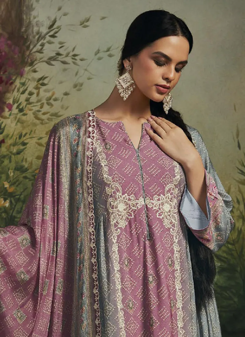 Grey And Pink Chikankari Embroidery Salwar Kameez Suit