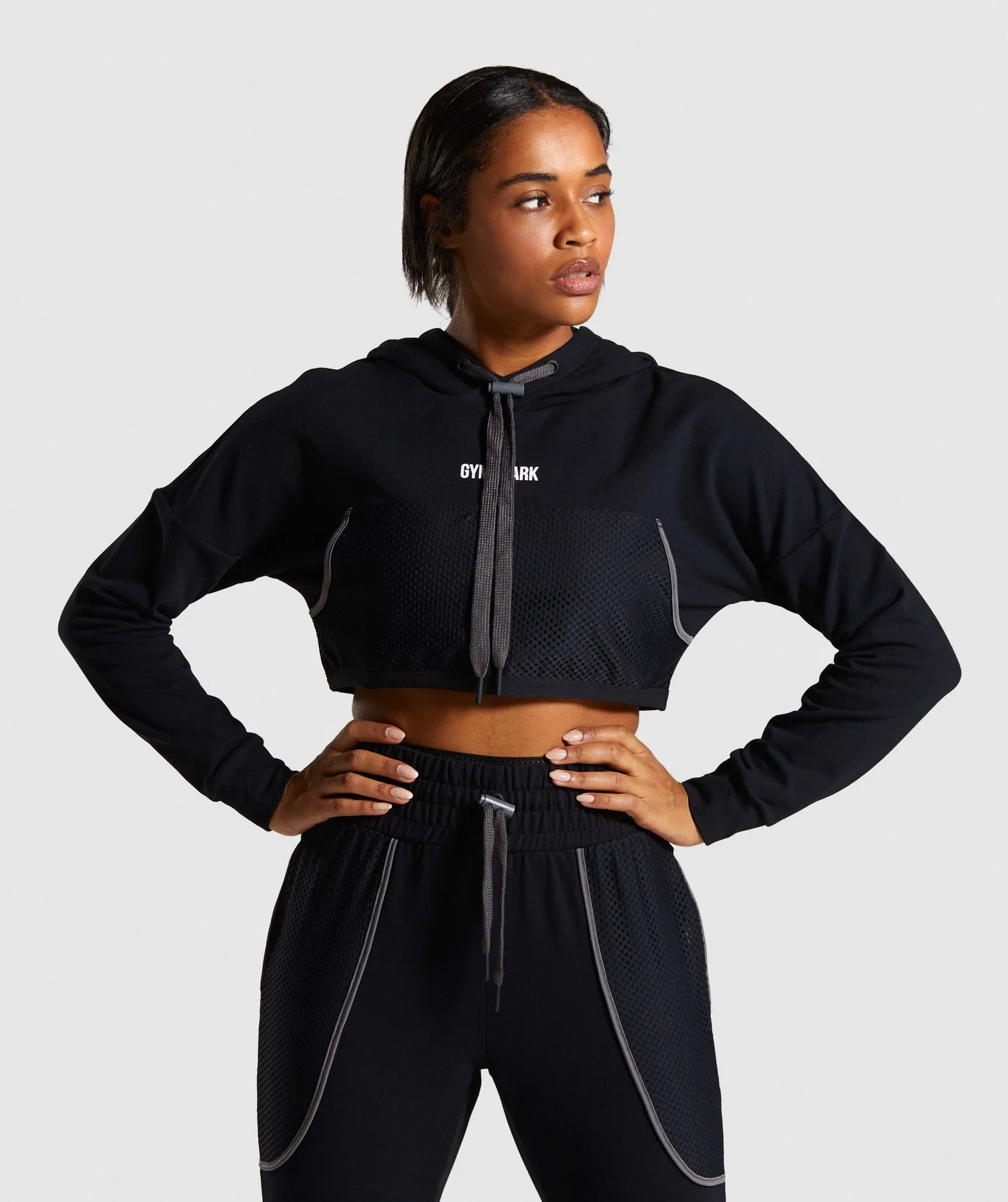 Gymshark Movement Mesh Cropped Hoodie - Black