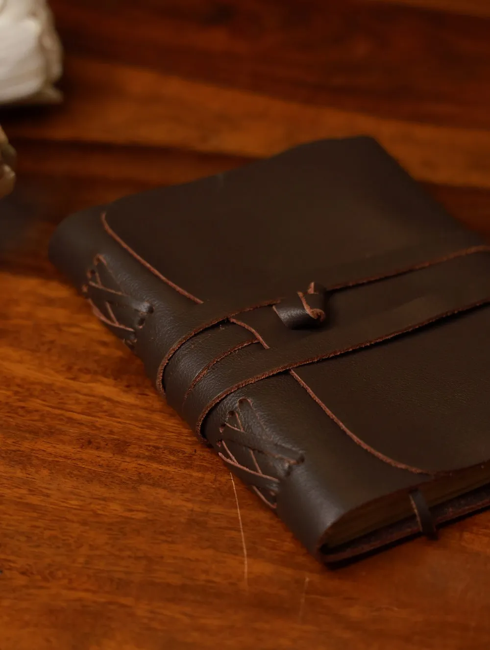 Handcrafted Pure Leather String Diary - Dark Brown