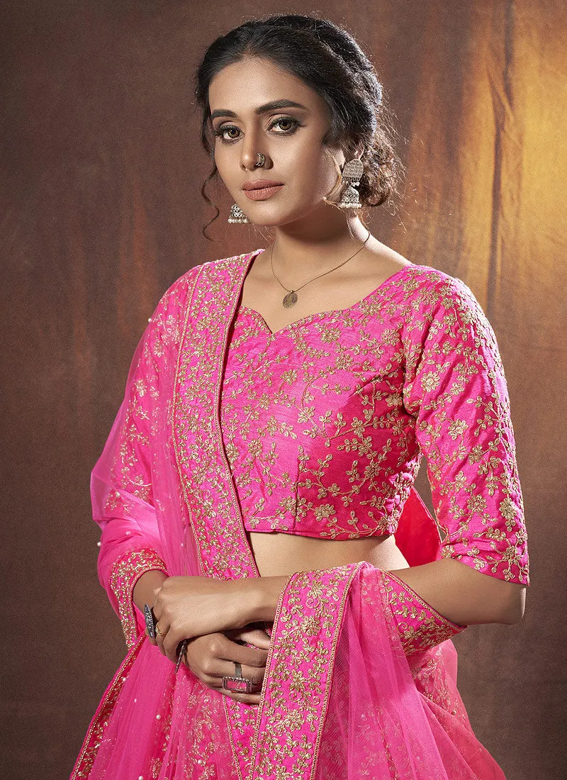 Hot Pink Embroidered Lehenga Choli