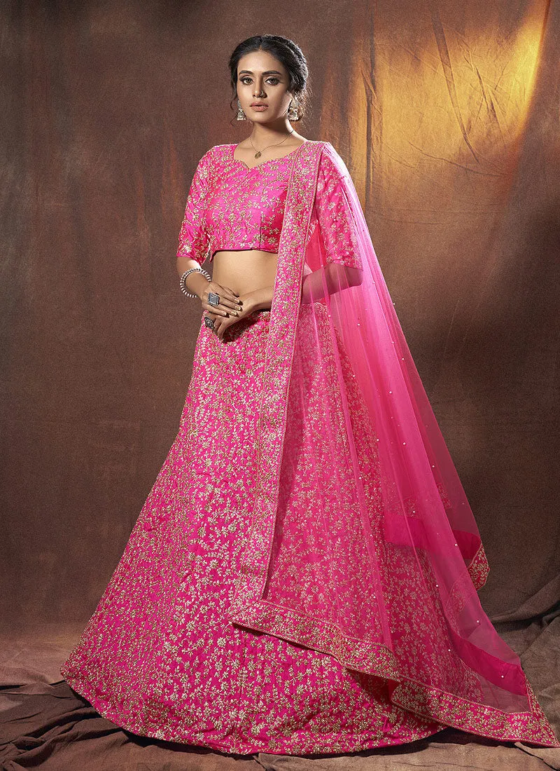 Hot Pink Embroidered Lehenga Choli