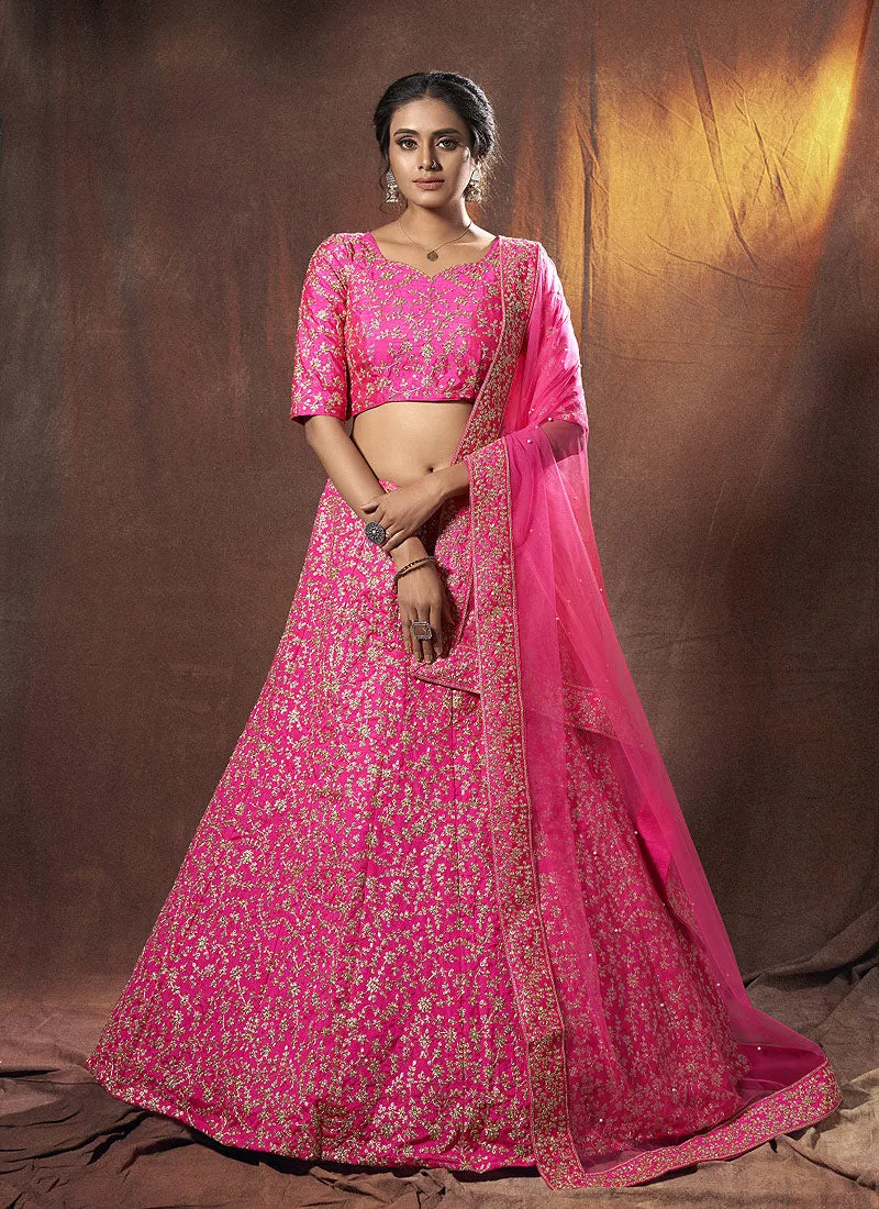 Hot Pink Embroidered Lehenga Choli