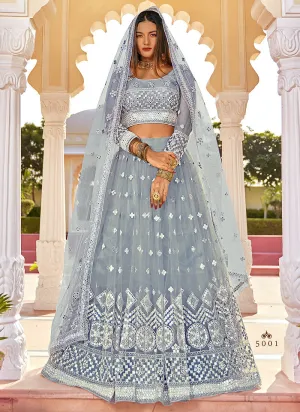 Ice Blue Badla Embroidered Festive Lehenga Choli