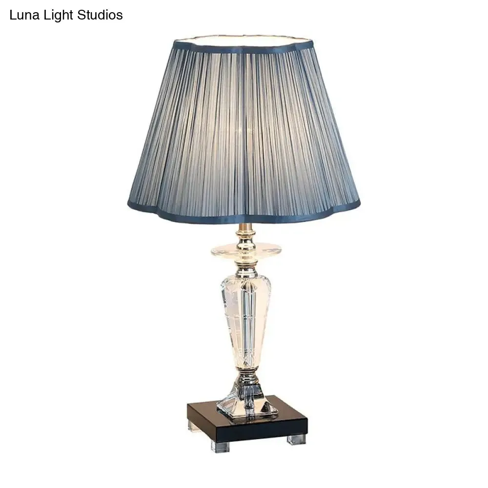 Isabelle - Blue Traditional Table Lamp with Floral Trim Shade & Crystal Urn Base