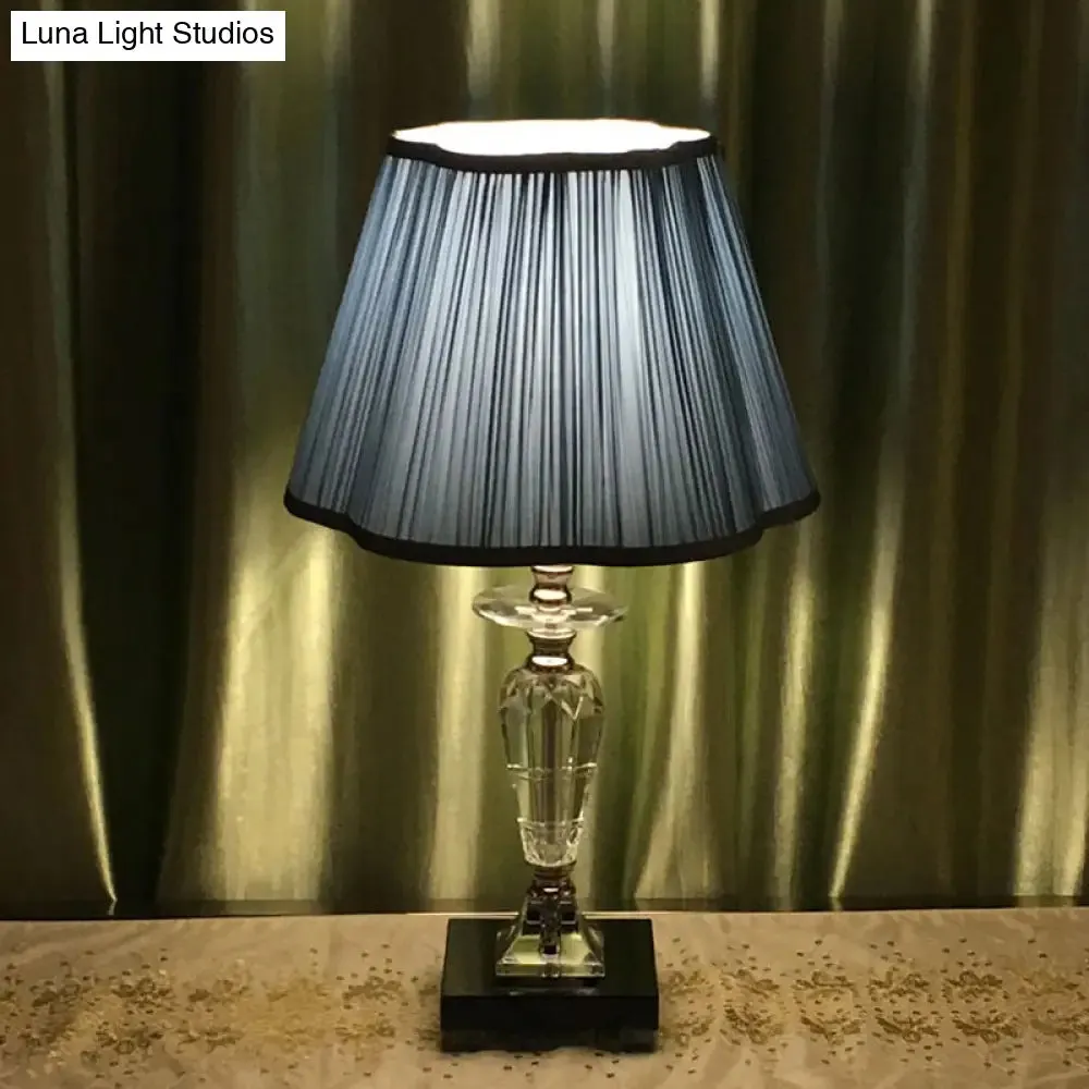 Isabelle - Blue Traditional Table Lamp with Floral Trim Shade & Crystal Urn Base