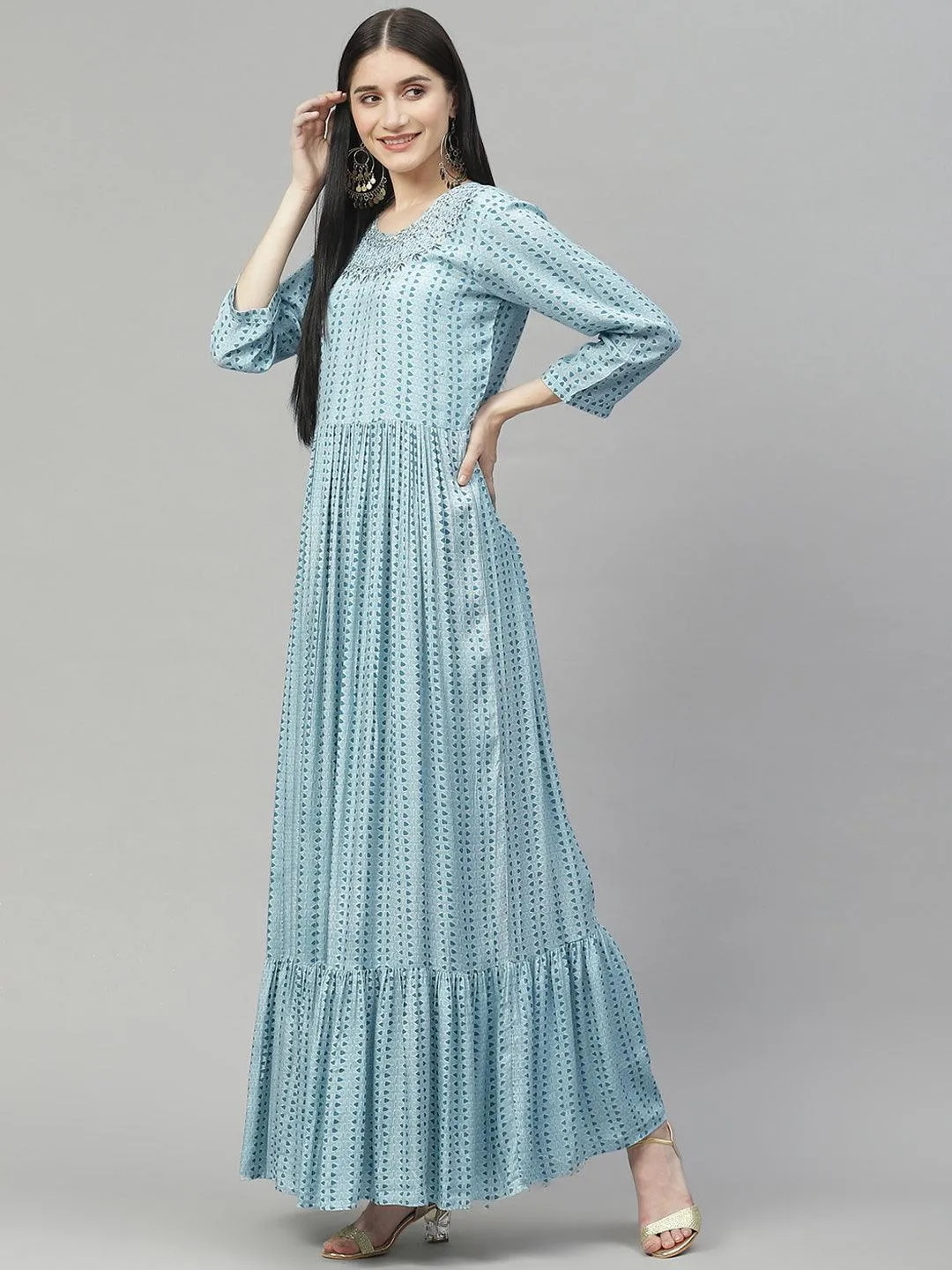 Jashvi Blue Muslin Flared Gown