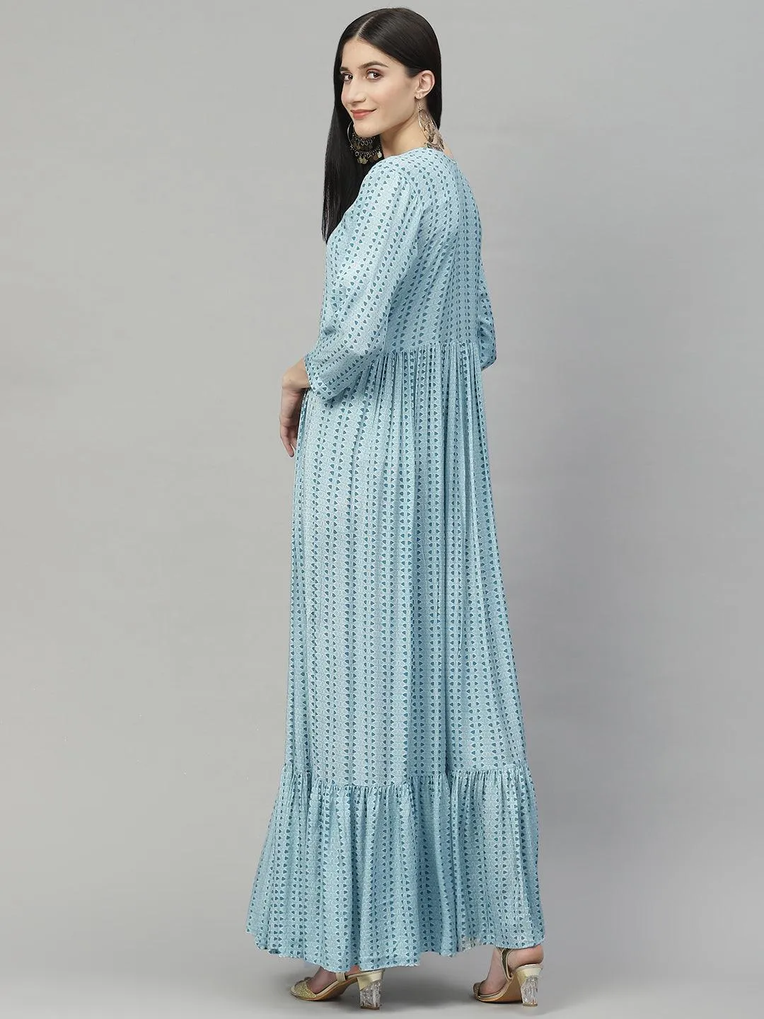 Jashvi Blue Muslin Flared Gown