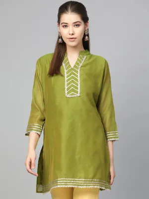 Jashvi Olive Green Silk Tunic