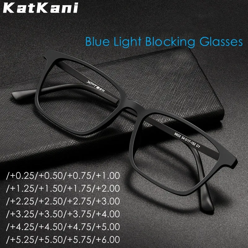 KatKani Unisex Full Rim Square Tr 90 Titanium Reading Glasses Anti Blue Light K9822