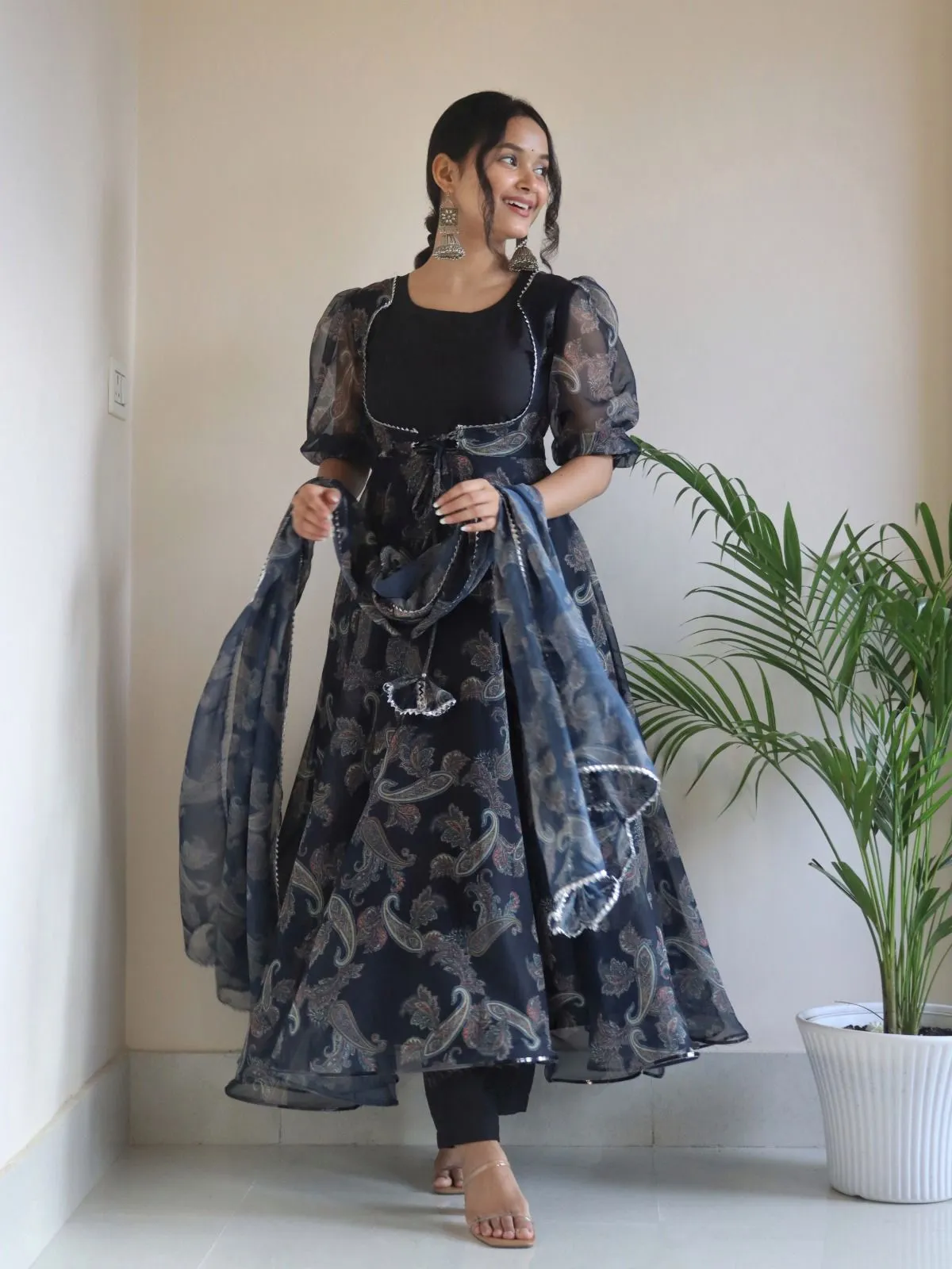 Koti Style Black Color Digital Print Anarkali Gown