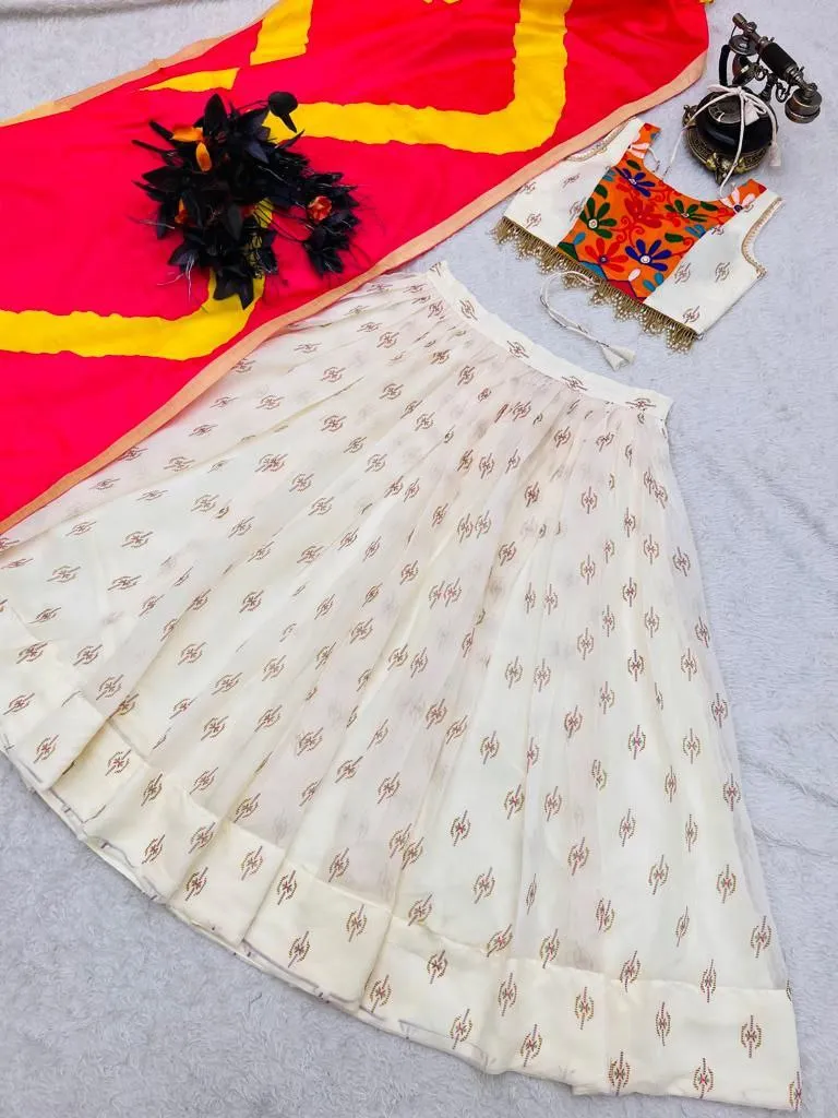 Latest Embroidery Work White Color Lehenga Choli