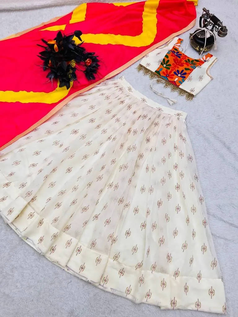 Latest Embroidery Work White Color Lehenga Choli