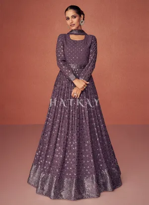 Lavender Purple Sequence Embroidered Festive Anarkali Suit