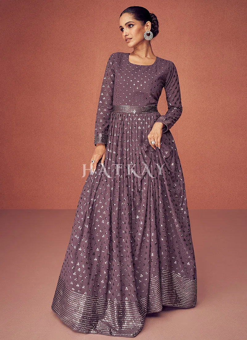 Lavender Purple Sequence Embroidered Festive Anarkali Suit