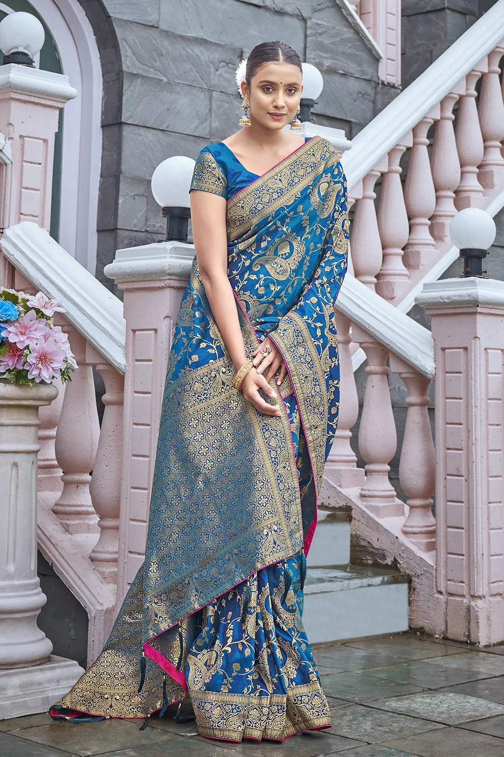 Light Blue Banarasi Silk With Zari Weaving