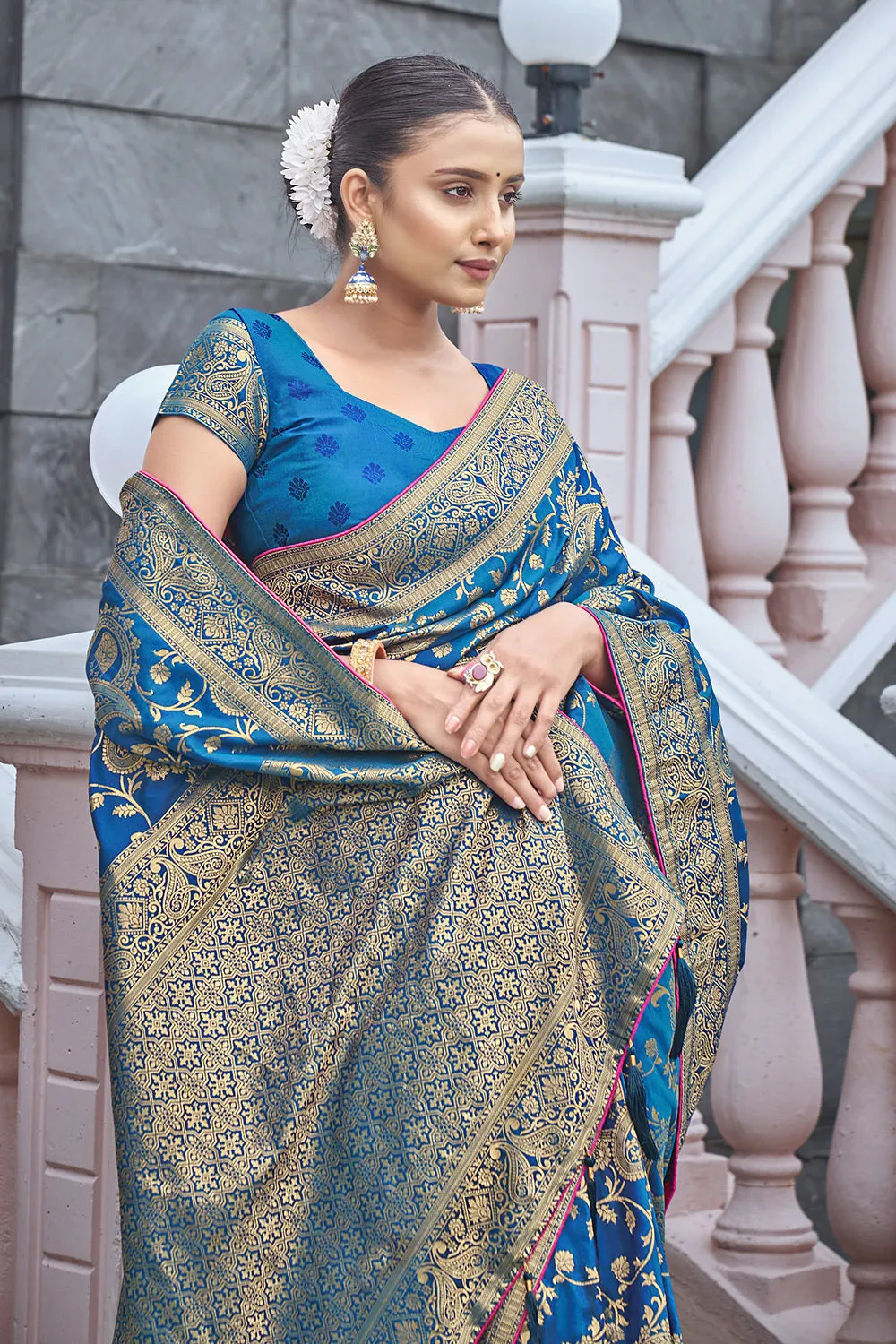 Light Blue Banarasi Silk With Zari Weaving