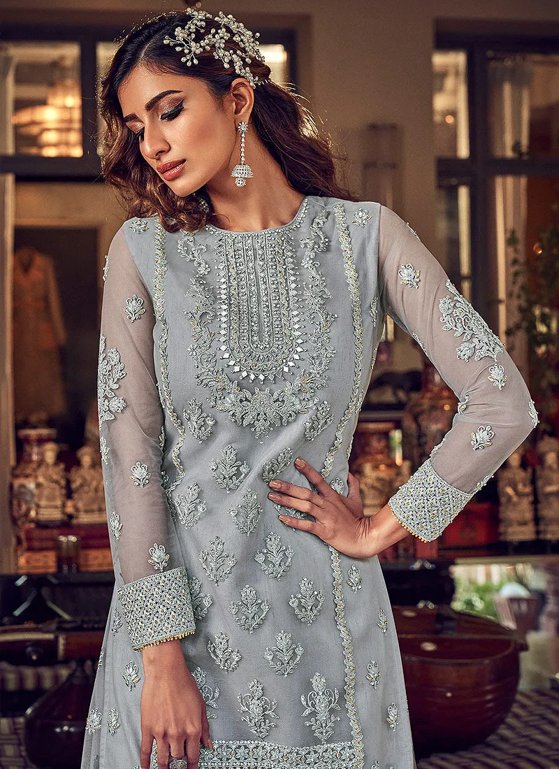 Light Blue Embroidered Sharara Suit