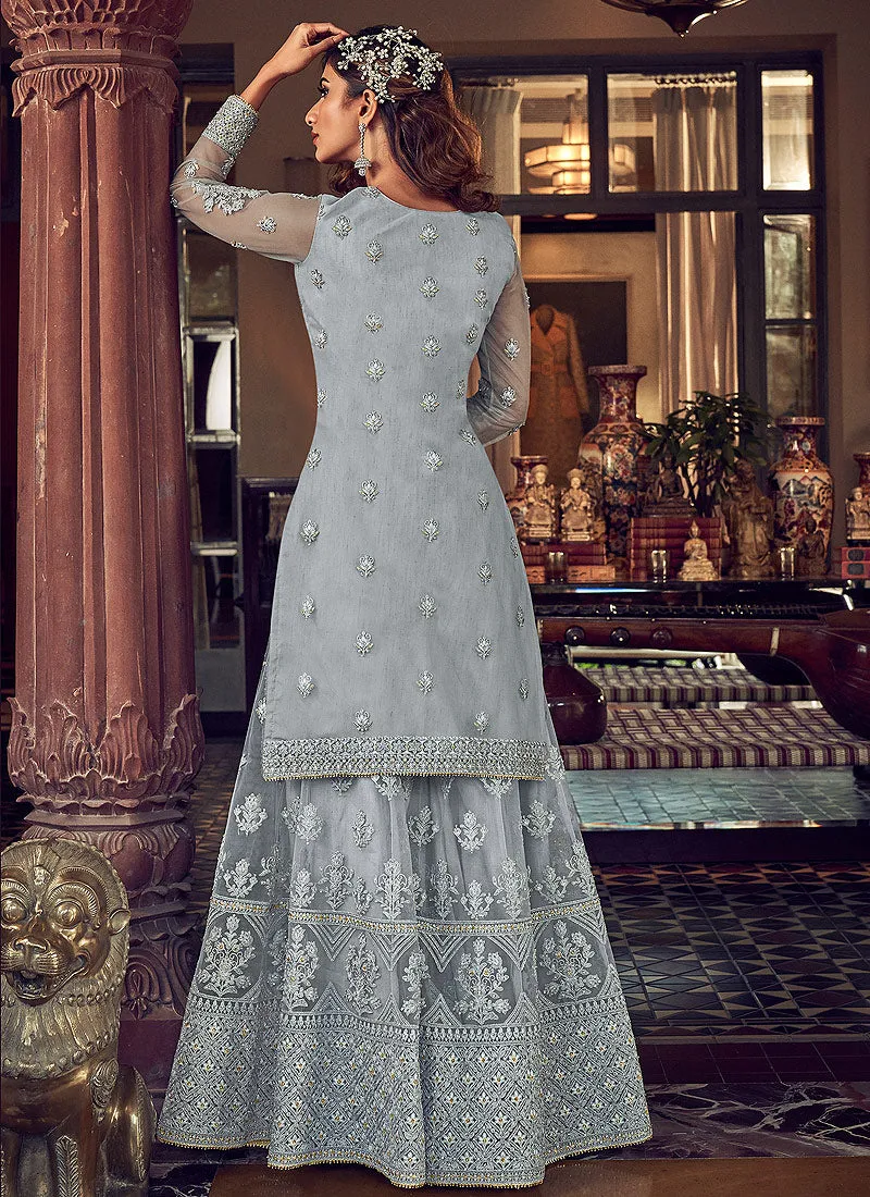 Light Blue Embroidered Sharara Suit