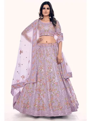 Lilac Soft Net Embroidered Designer Lehenga Choli