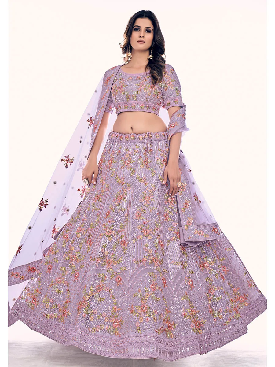 Lilac Soft Net Embroidered Designer Lehenga Choli