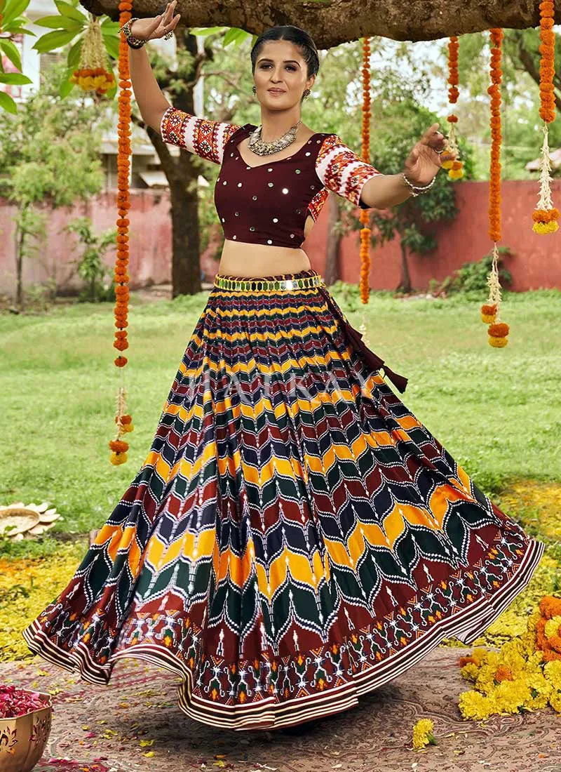 Maroon Multicoloured Kutchi Embroidered Chaniya Choli