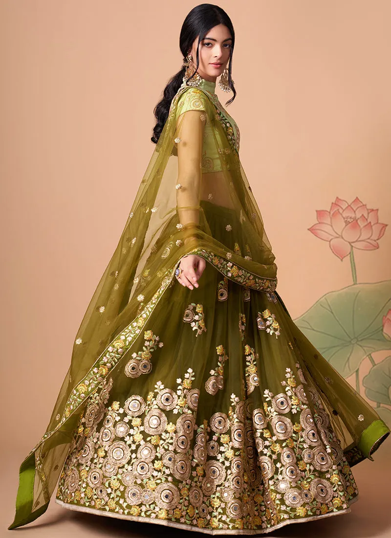 Mehendi Green Multi Embroidery Wedding Lehenga Choli