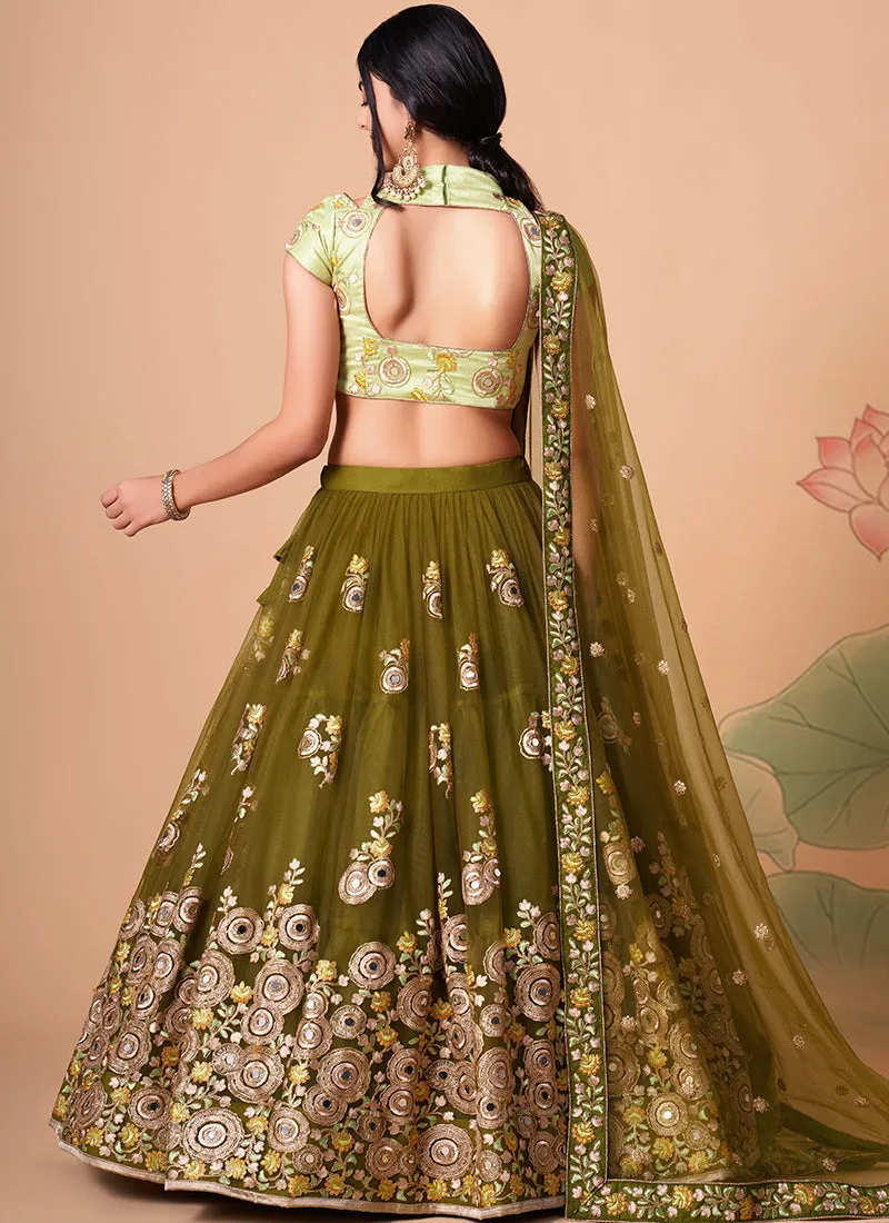 Mehendi Green Multi Embroidery Wedding Lehenga Choli