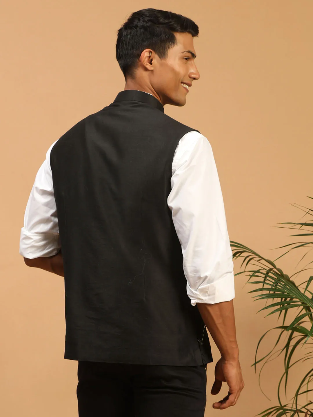 Men's Black Mirror Work Nehru Jacket - Shrestha By Vastramay