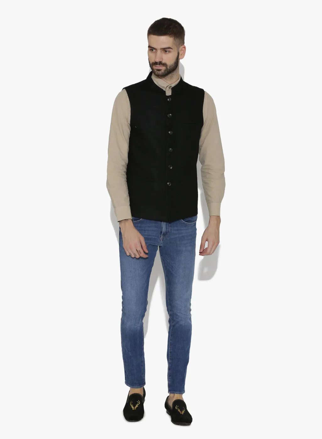 Men's Dhrohar Premium Wool Nehru Jacket - Black - Size - 36 - Neudis Men