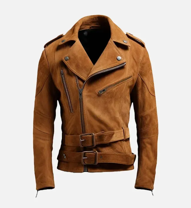 Men's Double Belted Suede Leather Jacket