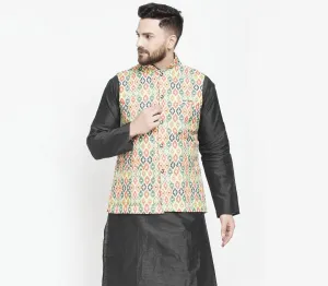 Men's Green & Multi Printed Nehru Jacket - Benstoke