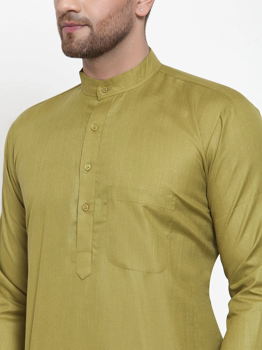 Men's Olive Green & White Solid Kurta Only ( KO 611 Olive ) - Virat Fashions