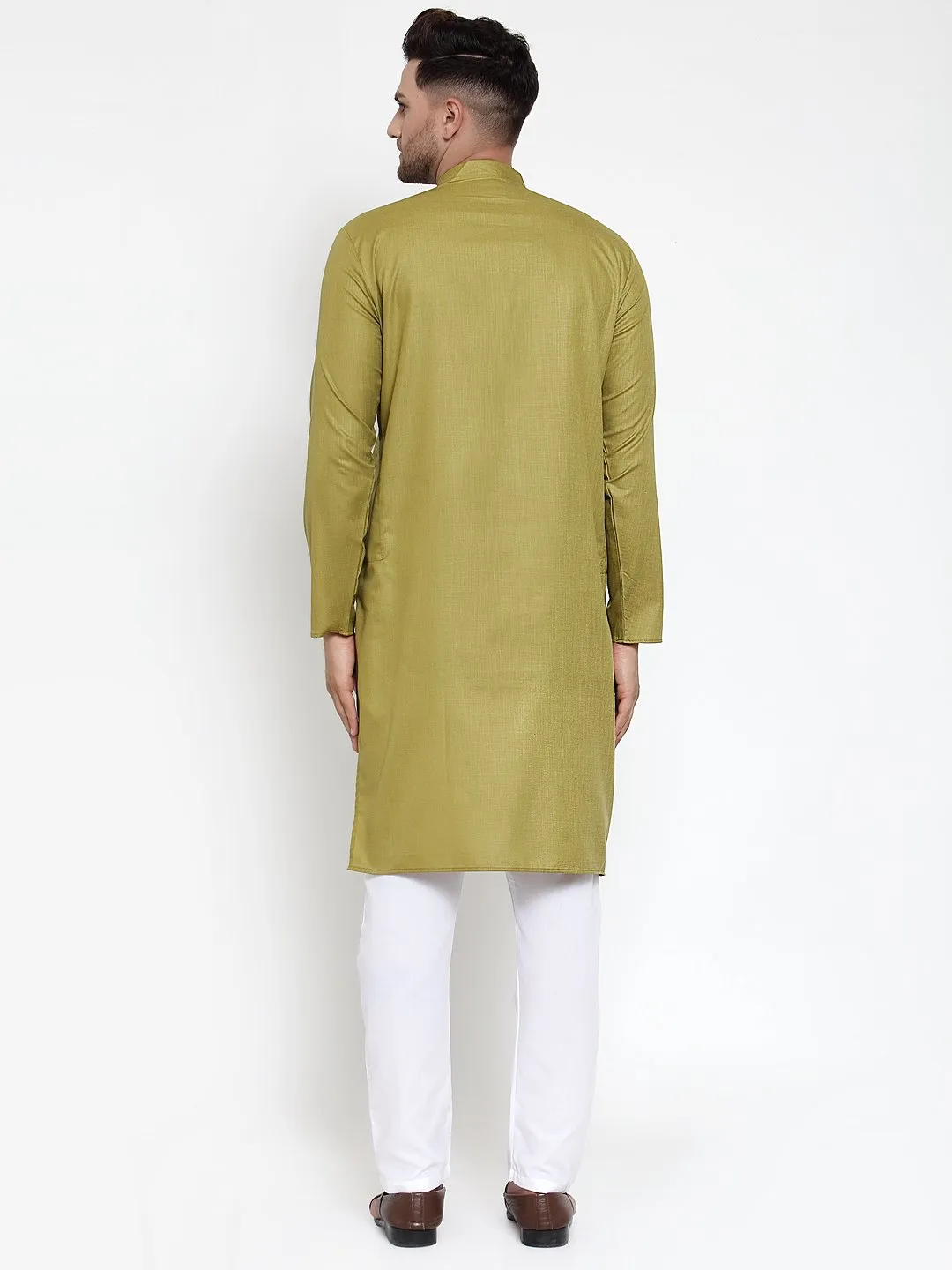 Men's Olive Green & White Solid Kurta Only ( KO 611 Olive ) - Virat Fashions