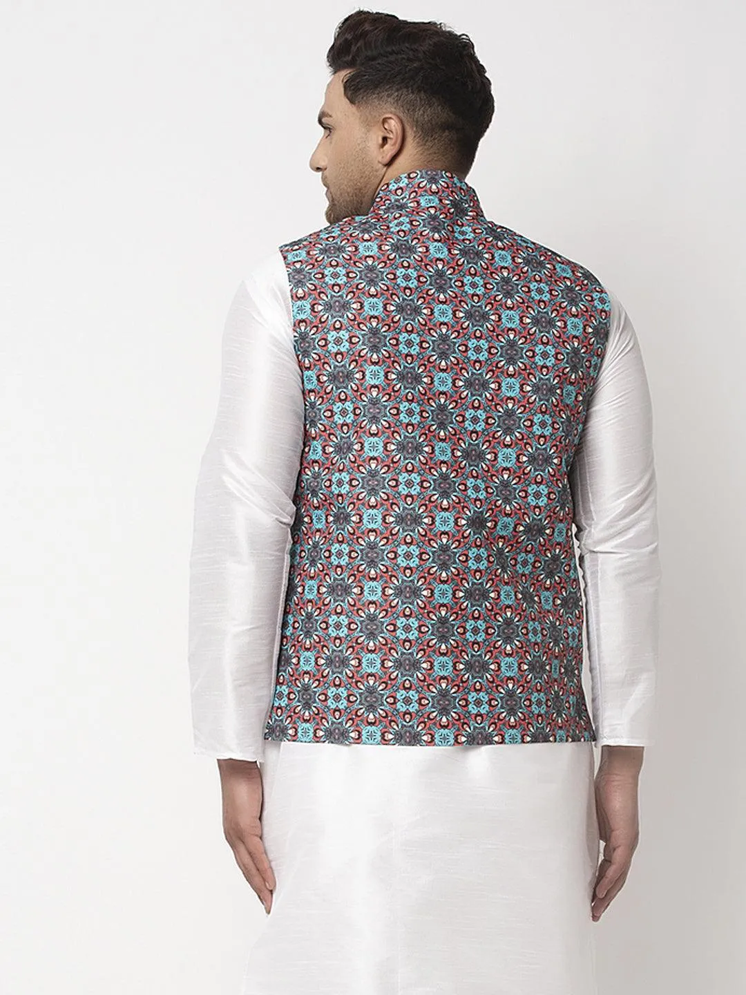 Men's Sky Blue & Black Printed Nehru Jacket - Benstoke