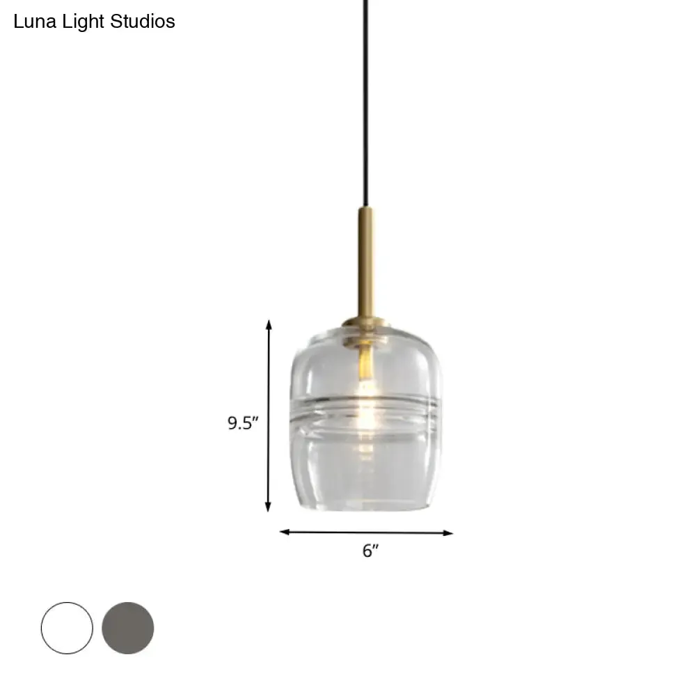 Minimalist Ruffle Pendant Light in Clear/Smoke Gray Glass - Bedside Hanging Lamp Fixture, Brass Finish