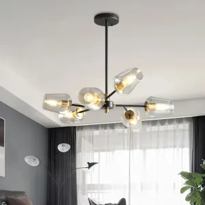 Modern Cup Shaped Chandelier with Clear/Smoke Gray Glass - 6/9 Lights - Bedroom Lighting - Black Suspension Lamp