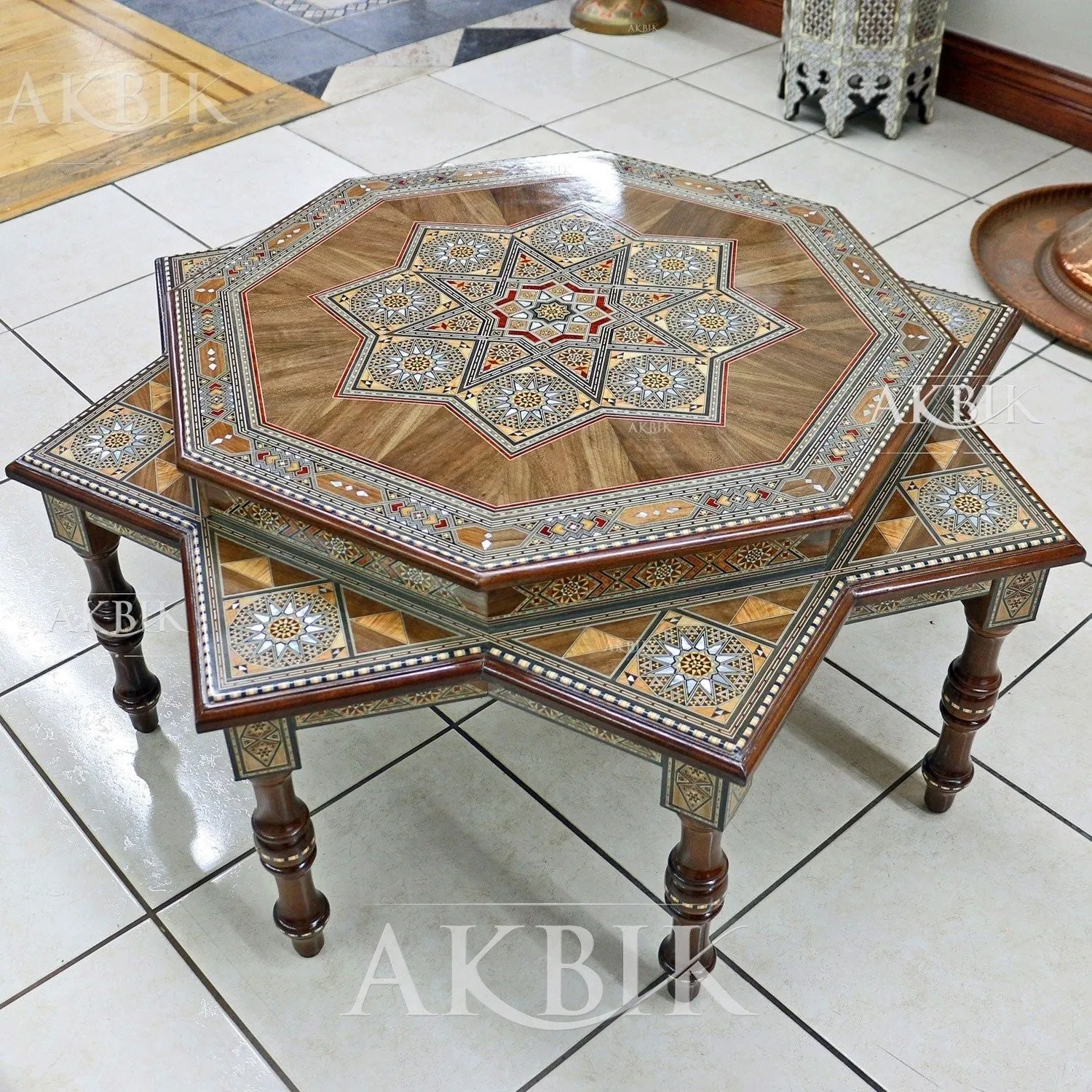 Mosaic Marquetry Coffee Table: Falling Star  Design