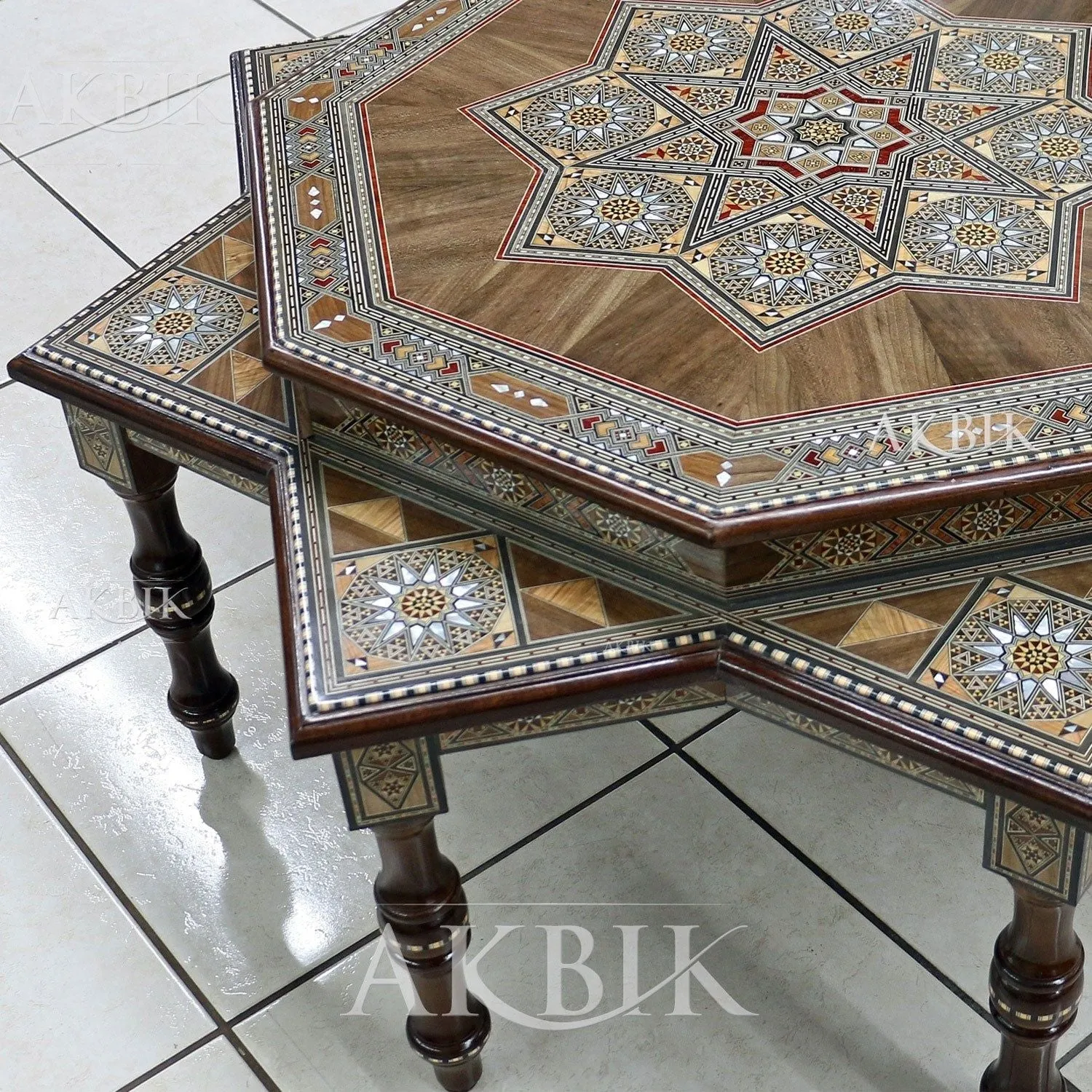 Mosaic Marquetry Coffee Table: Falling Star  Design