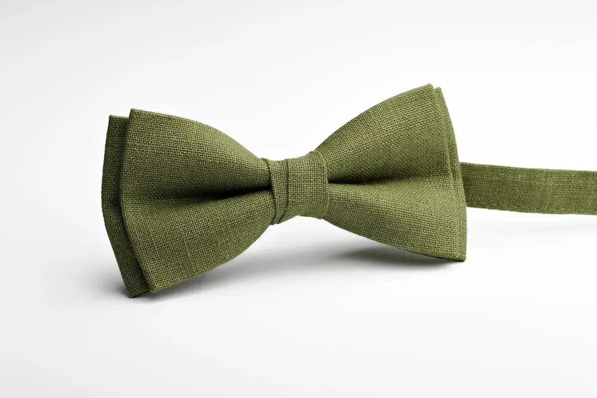 Moss Green Linen Bow Tie | Olive Green Wedding Accessory for Men & Toddlers