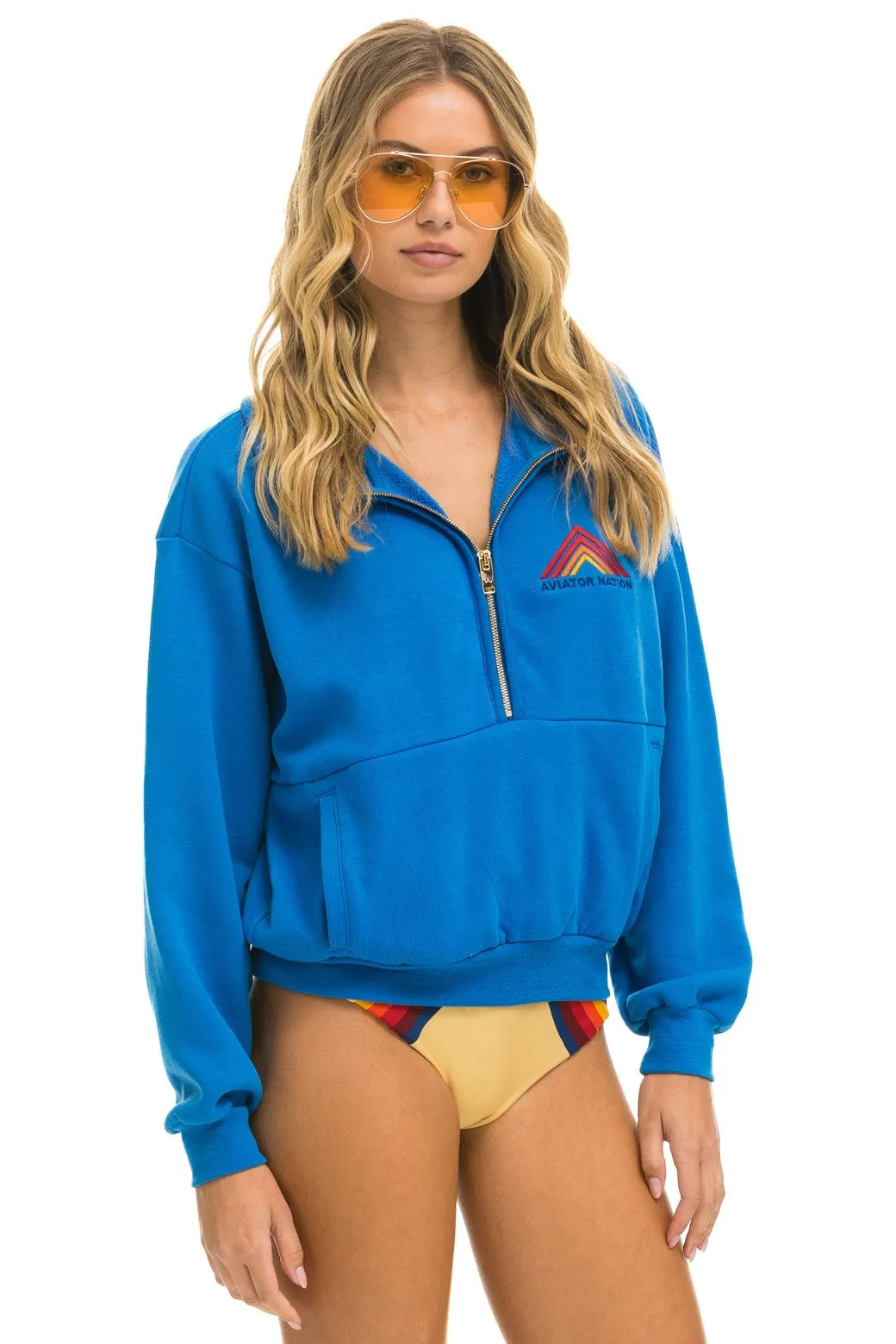 MOUNTAIN EMBROIDERY HALF ZIP SWEATSHIRT - OCEAN